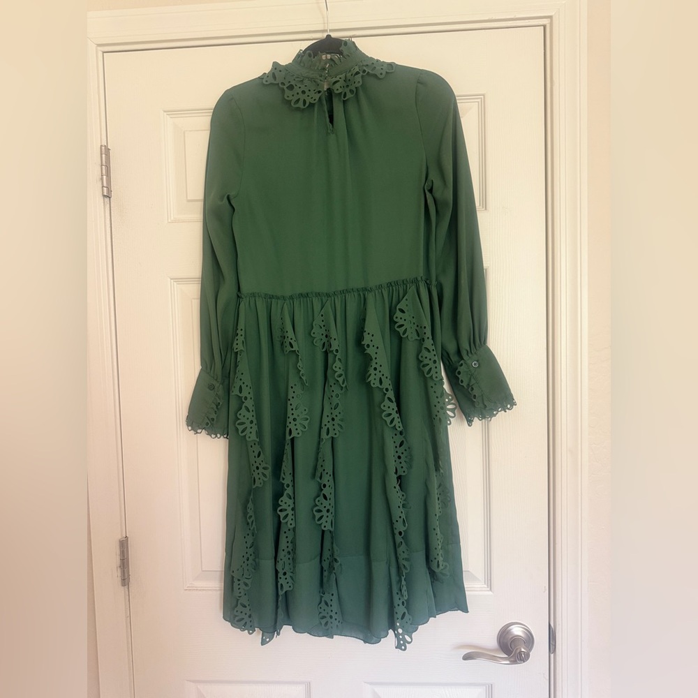 See by Chloe Sz 36 Laser Cut Ruffle Dark Green Dress - Picture 6 of 9